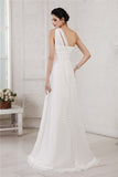 A-Line/Princess One-Shoulder Sleeveless Beading Applique Long Chiffon Wedding Dresses TPP0006967