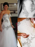 A-Line/Princess Sweetheart Tulle Sleeveless Rhinestone Floor-Length Wedding Dresses TPP0006179