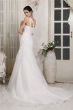 Trumpet/Mermaid One-Shoulder Sleeveless Beading Applique Long Organza Wedding Dresses TPP0006797