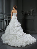 Ball Gown Sweetheart Hand-Made Flower Sleeveless Long Satin Wedding Dresses TPP0006890