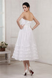 A-Line/Princess Strapless Sleeveless Hand-Made Flower Pleats Short Organza Taffeta Wedding Dresses TPP0006910