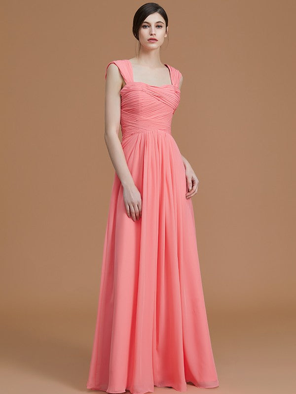 A-Line/Princess Sweetheart Sleeveless Floor-Length Ruched Chiffon Bridesmaid Dresses TPP0005828