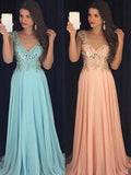 A-Line/Princess Sleeveless V-neck Chiffon Paillette Floor-Length Dresses TPP0002098