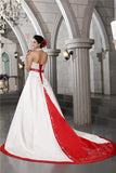 A-Line/Princess V-neck Sleeveless Beading Embroidery Long Satin Wedding Dresses TPP0006621