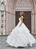A-Line/Princess Tulle V-neck Ruffles Sleeveless Floor-Length Wedding Dresses TPP0005939