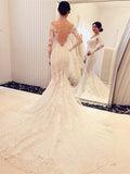 Trumpet/Mermaid Off-the-Shoulder Long Sleeves Lace Chapel Train Wedding Dresses TPP0006082