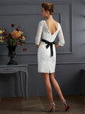 Sheath/Column Scoop 3/4 Sleeves Sash/Ribbon/Belt Short Lace Mother of the Bride Dresses TPP0007194