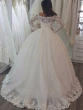 Ball Gown Long Sleeves Off-the-Shoulder Sweep/Brush Train Applique Lace Wedding Dresses TPP0006425
