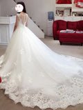 Ball Gown Sleeveless Bateau Applique Chapel Train Tulle Wedding Dresses TPP0006003