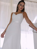 Sheath/Column Chiffon Lace Spaghetti Straps Sleeveless Floor-Length Wedding Dresses TPP0006094