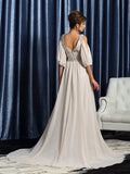 A-Line/Princess V-neck Beading 1/2 Sleeves Long Chiffon Mother of the Bride Dresses TPP0007063