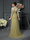 A-Line/Princess Sweetheart Hand-Made Flower 1/2 Sleeves Long Chiffon Mother of the Bride Dresses TPP0007064
