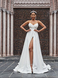 A-Line/Princess Stretch Crepe Ruffles Sleeveless Sweetheart Court Train Wedding Dresses TPP0006013