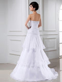 A-Line/Princess Beading Sleeveless Organza Strapless Long Wedding Dresses TPP0006997