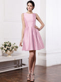 A-Line/Princess Scoop Sleeveless Pleats Short Taffeta Bridesmaid Dresses TPP0005723