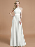 A-Line/Princess Halter Sleeveless Ruched Floor-Length Chiffon Bridesmaid Dresses TPP0005700