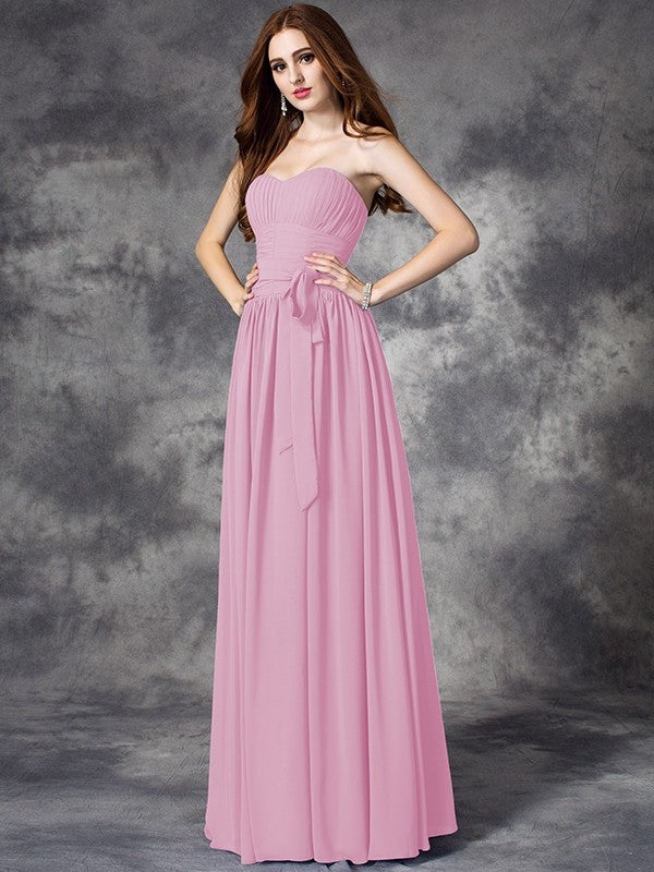 A-line/Princess Sweetheart Ruffles Sleeveless Long Chiffon Bridesmaid Dresses TPP0005803