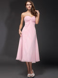 Sheath/Column Sweetheart Ruffles Sleeveless Tea Length Chiffon Bridesmaid Dresses TPP0005620