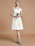 A-Line/Princess V-neck Sleeveless Ruched Short/Mini Chiffon Bridesmaid Dresses TPP0005712