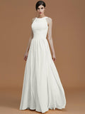 A-Line/Princess Halter Sleeveless Floor-Length Ruched Chiffon Bridesmaid Dresses TPP0005325