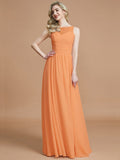 A-Line/Princess Bateau Sleeveless Ruched Floor-Length Chiffon Bridesmaid Dresses TPP0005673