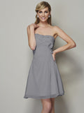 A-Line/Princess Strapless Sleeveless Pleats Applique Short Chiffon Bridesmaid Dresses TPP0005739