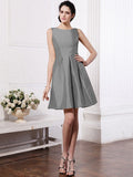 A-Line/Princess Scoop Sleeveless Pleats Short Taffeta Bridesmaid Dresses TPP0005723