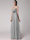 Sheath/Column Sweetheart Sleeveless Pleats Hand-Made Flower Long Chiffon Bridesmaid Dresses TPP0005798