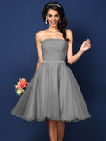 A-Line/Princess Strapless Pleats Sleeveless Short Satin Bridesmaid Dresses TPP0005499