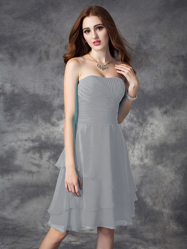 A-line/Princess Strapless Ruffles Sleeveless Short Chiffon Bridesmaid Dresses TPP0005837