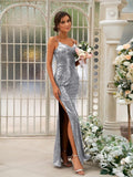 Sheath/Column Sequins Ruched Spaghetti Straps Sleeveless Floor-Length Bridesmaid Dresses TPP0004929