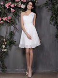 A-Line/Princess One-Shoulder Sleeveless Pleats Short Chiffon Bridesmaid Dresses TPP0005719