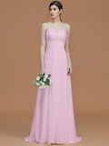 A-Line/Princess Sweetheart Sleeveless Sweep/Brush Train Beading Chiffon Bridesmaid Dresses TPP0005600