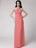 Sheath/Column High Neck Sleeveless Pleats Long Chiffon Bridesmaid Dresses TPP0005790