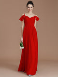A-Line/Princess Off-the-Shoulder Sleeveless Ruched Floor-Length Chiffon Bridesmaid Dresses TPP0005324