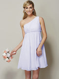 A-Line/Princess One-Shoulder Sleeveless Sash/Ribbon/Belt Short Chiffon Bridesmaid Dresses TPP0005335