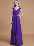 A-Line/Princess V-neck Sleeveless Ruched Floor-Length Chiffon Bridesmaid Dresses TPP0005567