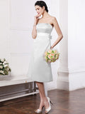 A-Line/Princess Strapless Sleeveless Sash Short Satin Bridesmaid Dresses TPP0005801