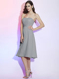 A-Line/Princess Strapless Sleeveless Pleats Short Chiffon Bridesmaid Dresses TPP0005750