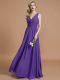 A-Line/Princess Sleeveless V-neck Floor-Length Chiffon Bridesmaid Dresses TPP0005347