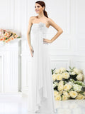 A-Line/Princess Strapless Hand-Made Flower Sleeveless Long Chiffon Bridesmaid Dresses TPP0005590