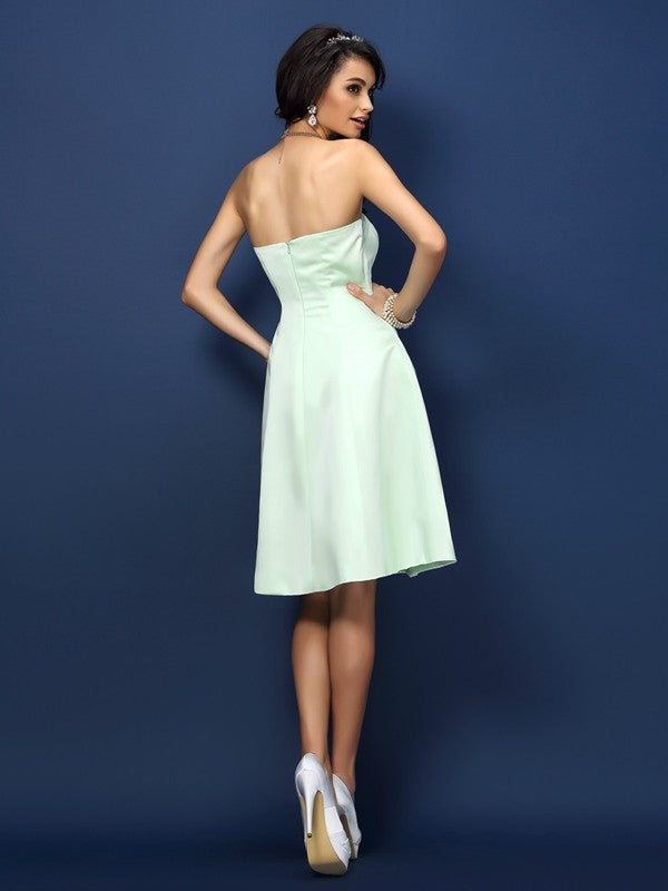 A-Line/Princess Strapless Sleeveless Short Satin Bridesmaid Dresses TPP0005623