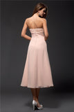 Sheath/Column Sweetheart Ruffles Sleeveless Tea Length Chiffon Bridesmaid Dresses TPP0005620