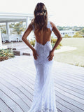 Trumpet/Mermaid Lace Halter Sleeveless Sweep/Brush Train Wedding Dresses TPP0006036