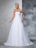 Ball Gown Strapless Applique Sleeveless Long Net Wedding Dresses TPP0006792