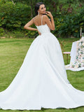 Ball Gown Lace Ruffles V-neck Sleeveless Sweep/Brush Train Wedding Dresses TPP0005959