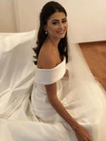 A-Line/Princess Off-the-Shoulder Sleeveless Sweep/Brush Train Ruffles Satin Wedding Dresses TPP0005973