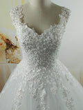 Ball Gown V-neck Sleeveless Sweetheart Floor-Length Applique Tulle Wedding Dresses TPP0005993