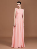 A-Line/Princess V-neck Sleeveless Floor-Length Chiffon Bridesmaid Dress TPP0005758