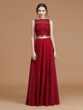A-Line/Princess Spaghetti Straps Sleeveless Floor-Length Lace Chiffon Bridesmaid Dresses
